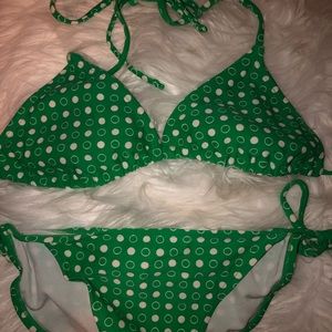 Green bikini with white circles